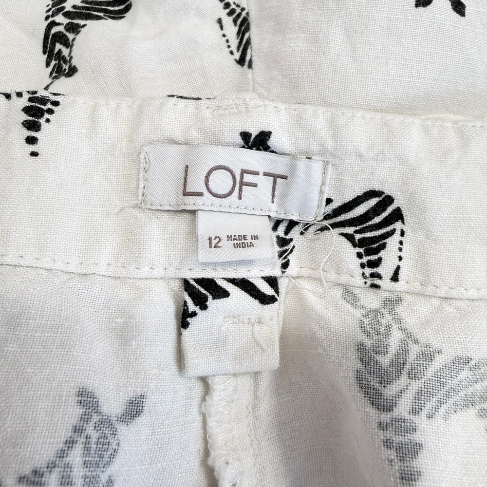 LOFT White Zebra Print Linen Blend Tie Waist Shorts 12 - Picture 3 of 6